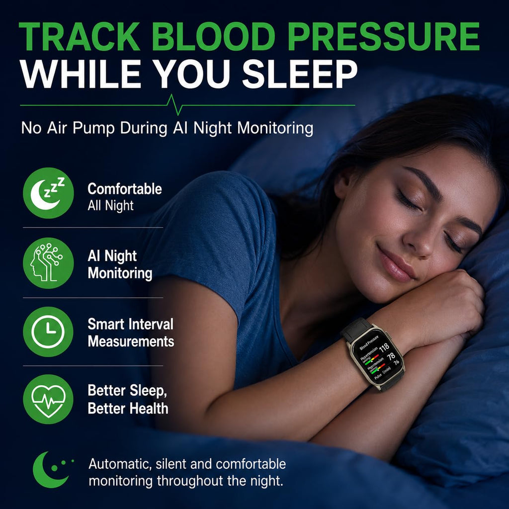 AI Powered FDA-Cleared Blood Pressure Smartwatch with Inflatable Airbag, No-Pump Night Monitoring, Gold-Tone Metal Casing