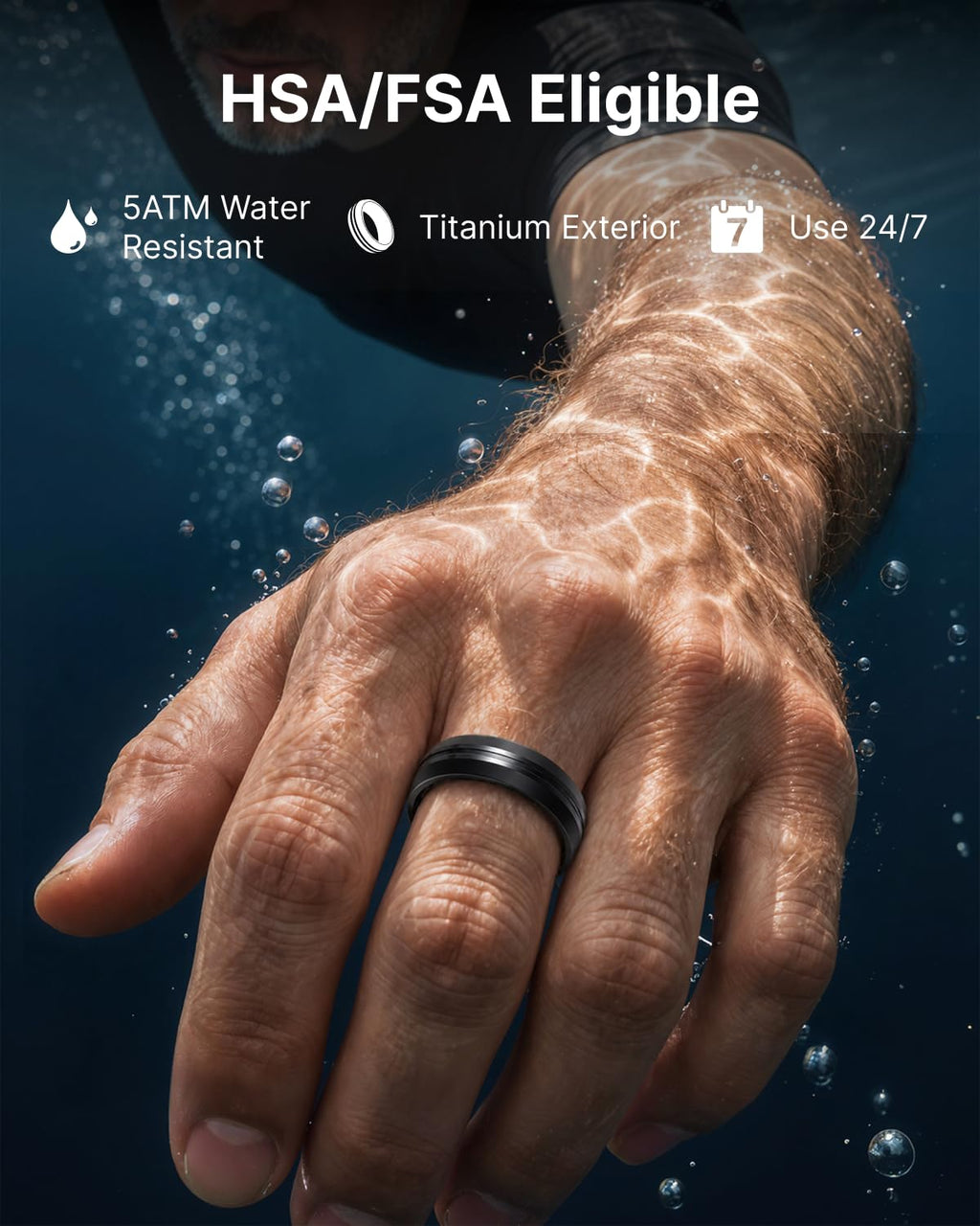 RENPHO Lynx Smart Ring, Subscription-Free App, Black, Size 8