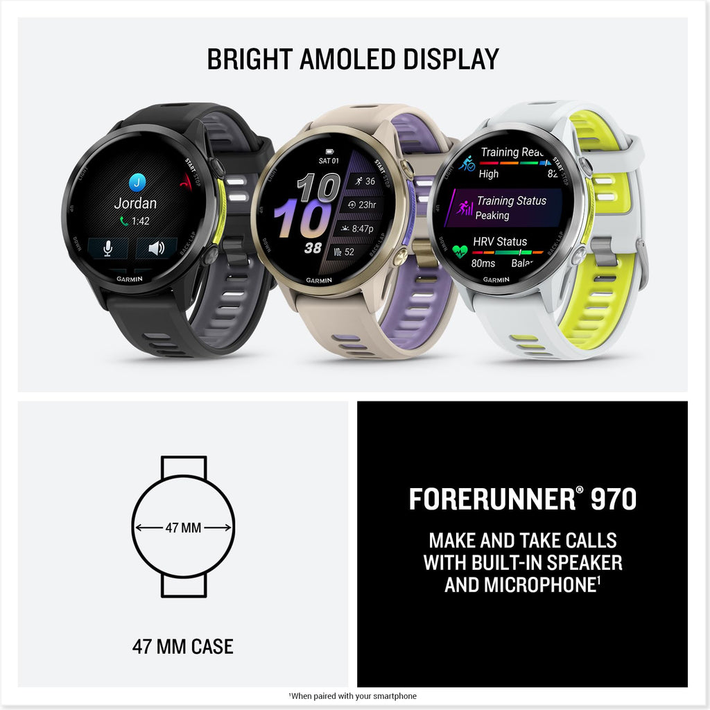 Garmin Forerunner® 970, 47mm, Carbon Gray DLC Titanium, Black/Whitestone