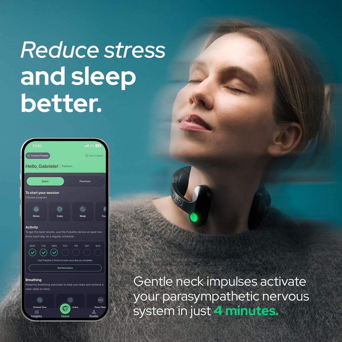 Pulsetto FIT (V2) Wellness Wearable – Relaxation, Sleep & Daily Wellness Support Device