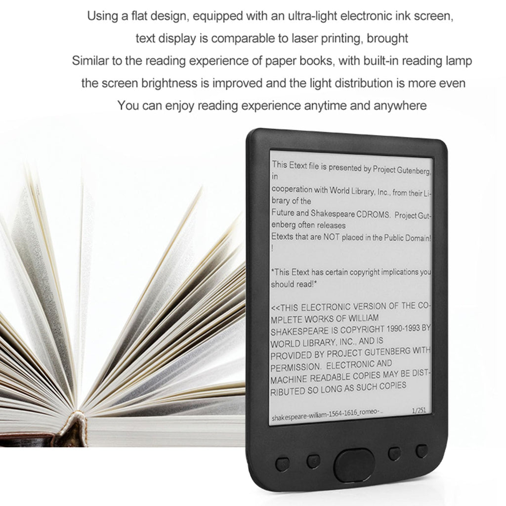 E Book Reader 6, Eye Friendly E Reader HD Touch Screen Technology, Built in 8GB ROM and 32GB TF Card Expansion, Multiple Supported File Formats