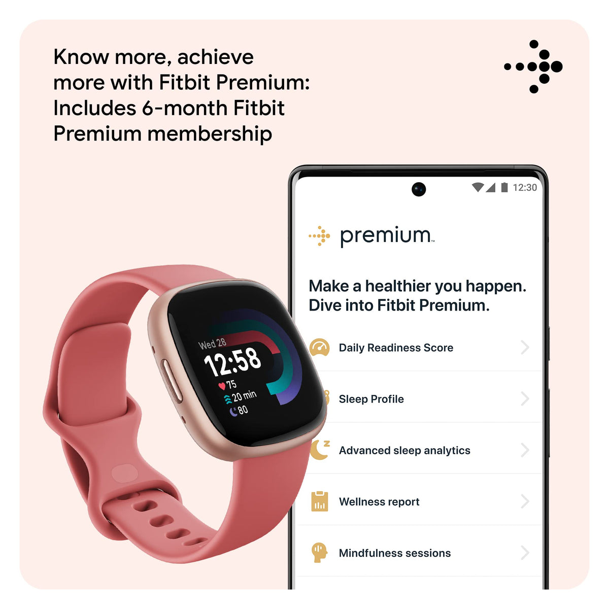 Google Fitbit Versa 4 Fitness Smartwatch - Pink Sand/Copper Rose