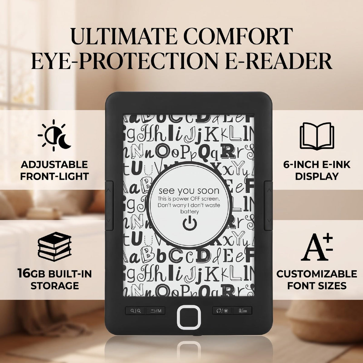 Zunate 6 Inch Ink Screen Ebook Reader, 16GB Portable E Reader