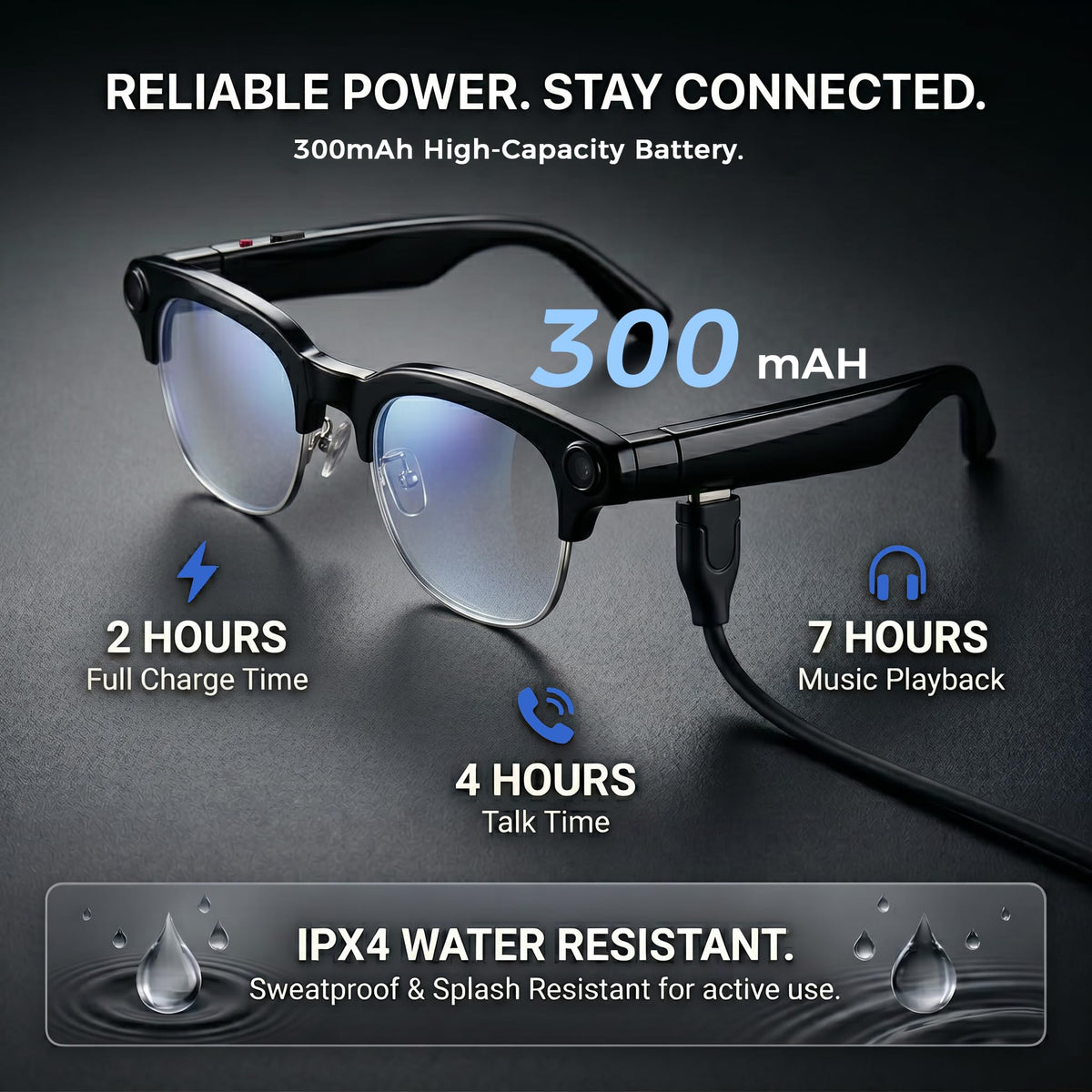 8MP 4K AI Smart Glasses with Camera & Adaptive Fit, Blue Light + Extra Sun Lenses, Real-Time Translator, Voice Assistant & Voice Recorder, Open-Ear Audio for Work & Business Travel