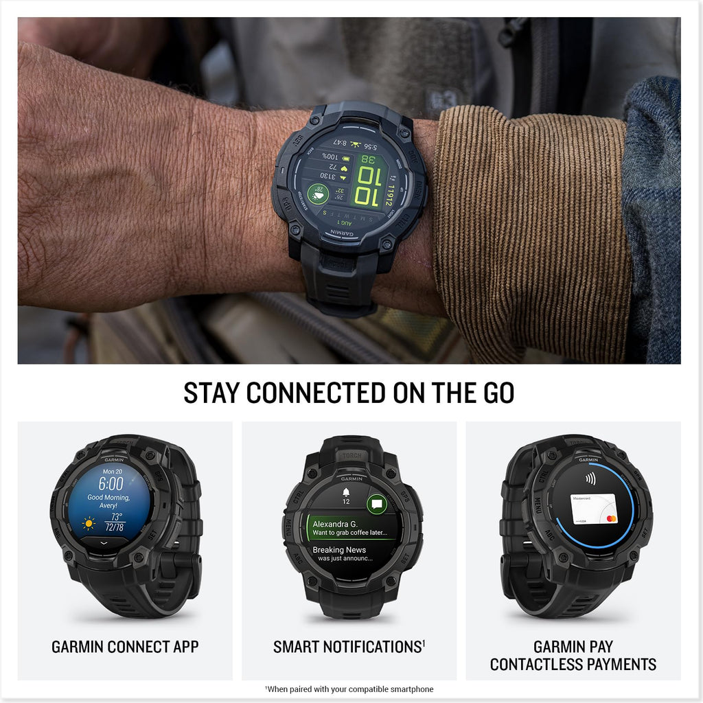 Garmin Instinct® 3 AMOLED, Rugged GPS Smartwatch, 45mm, Black