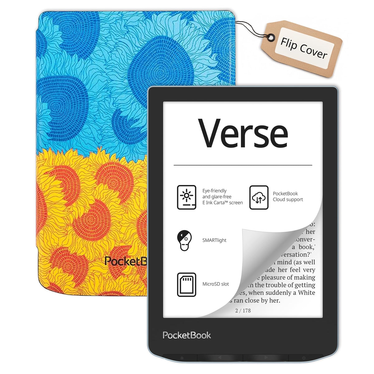 PocketBook Verse E-Reader with Flip Cover | Eye-Friendly 6'' E-Ink Carta™ HD Touchscreen | Adjustable SMARTlight | Up to 1 Month of Battery Life| E-Book Reader in Bright Blue