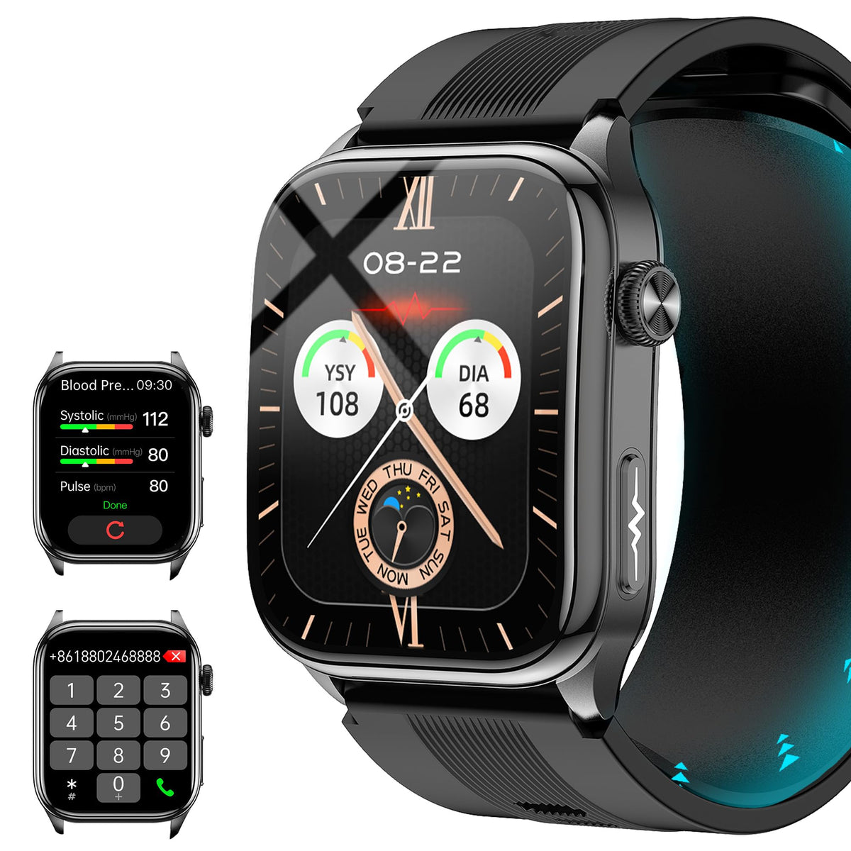 Smart Watches for Men Women with Airbag Cuff, Health Watch with 24/7 Blood Pressure/Heart Rate/Blood Oxygen/Sleep Monitor, SOS, 2.06" AMOLED Display Fitness Tracker Watch for Android iPhone