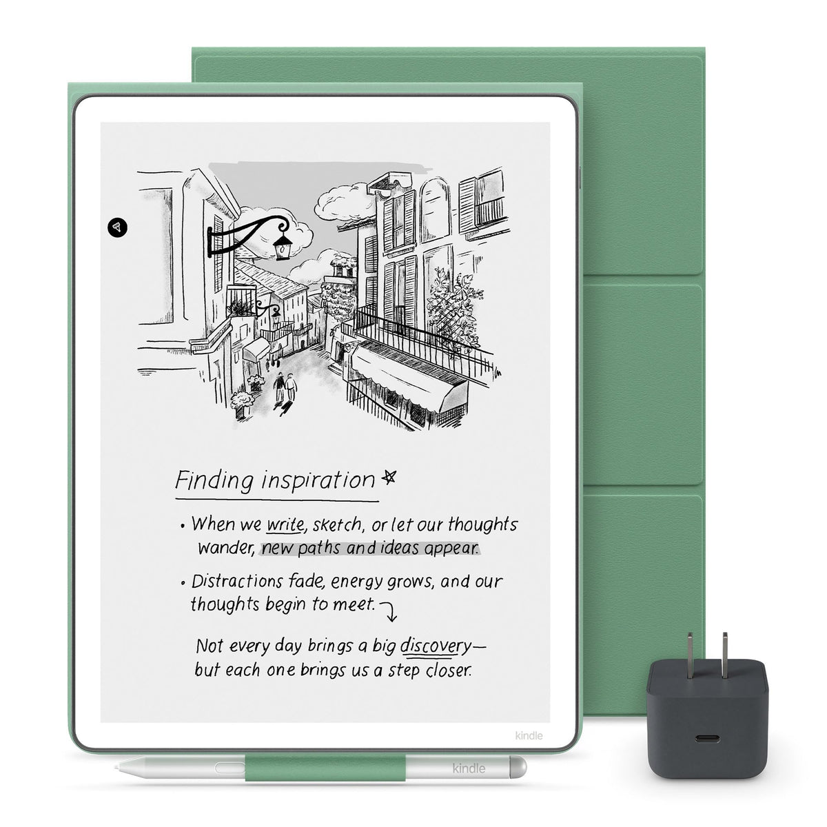Amazon Kindle Scribe Essentials Bundle - Amazon Kindle Scribe (64GB) , Premium Pen, Plant-Based Leather Folio Cover-Graphite & Power Adapter