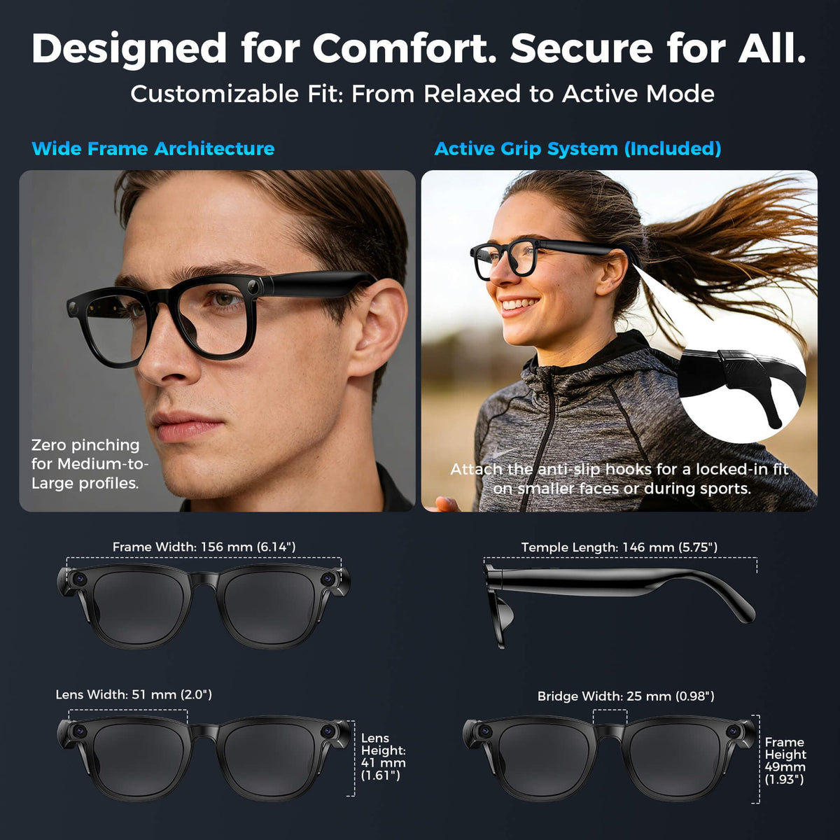 AI Smart Glasses, 8MP 4K POV Camera, EIS HD Video, Translation