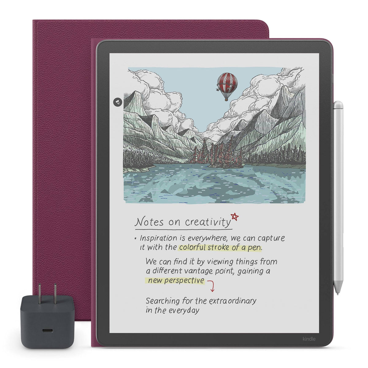 Amazon Kindle Scribe Essentials Bundle - Amazon Kindle Scribe Colorsoft (64GB) - Fig, Premium Pen, Premium Leather Executive Folio Cover-Graphite,Power Adapter