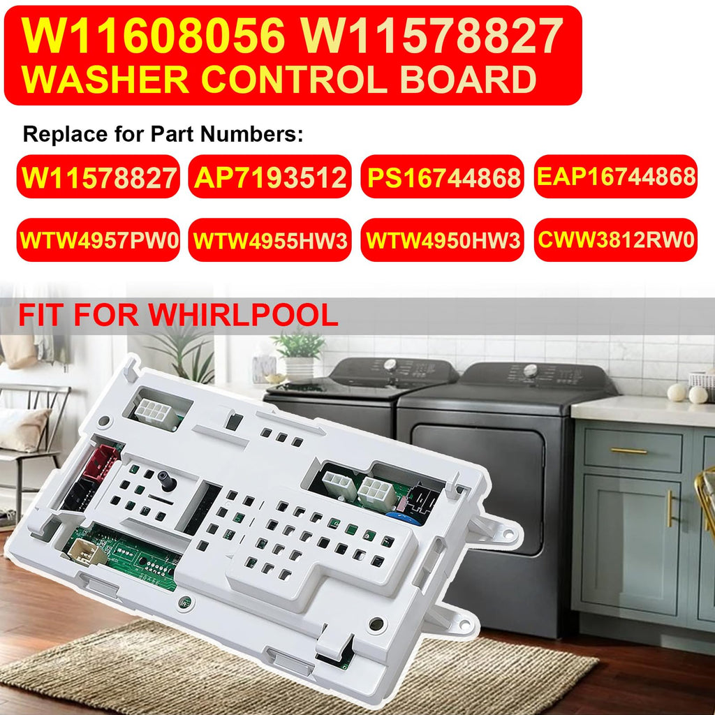 W11608056 W11578827 Washer Control Board Compatible with Whirlpool, Replace for AP7193512 WTW4950HW3 WTW4955HW3 WTW4957PW0 CWW3812RW0 PS16744868 EAP16744868