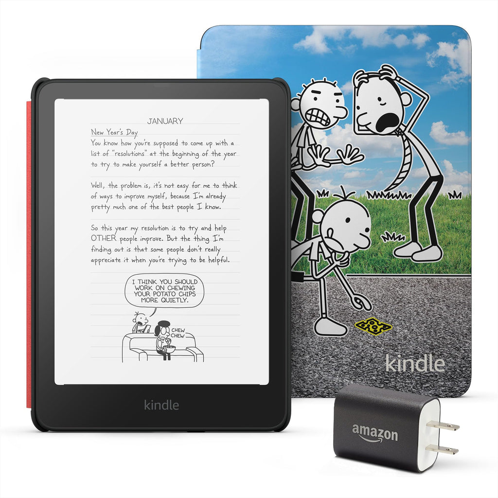 Kindle Paperwhite Kids Essentials Bundle including All-new Kindle Paperwhite Kids (16GB) - The Diary of a Wimpy Kid and Power Adapter