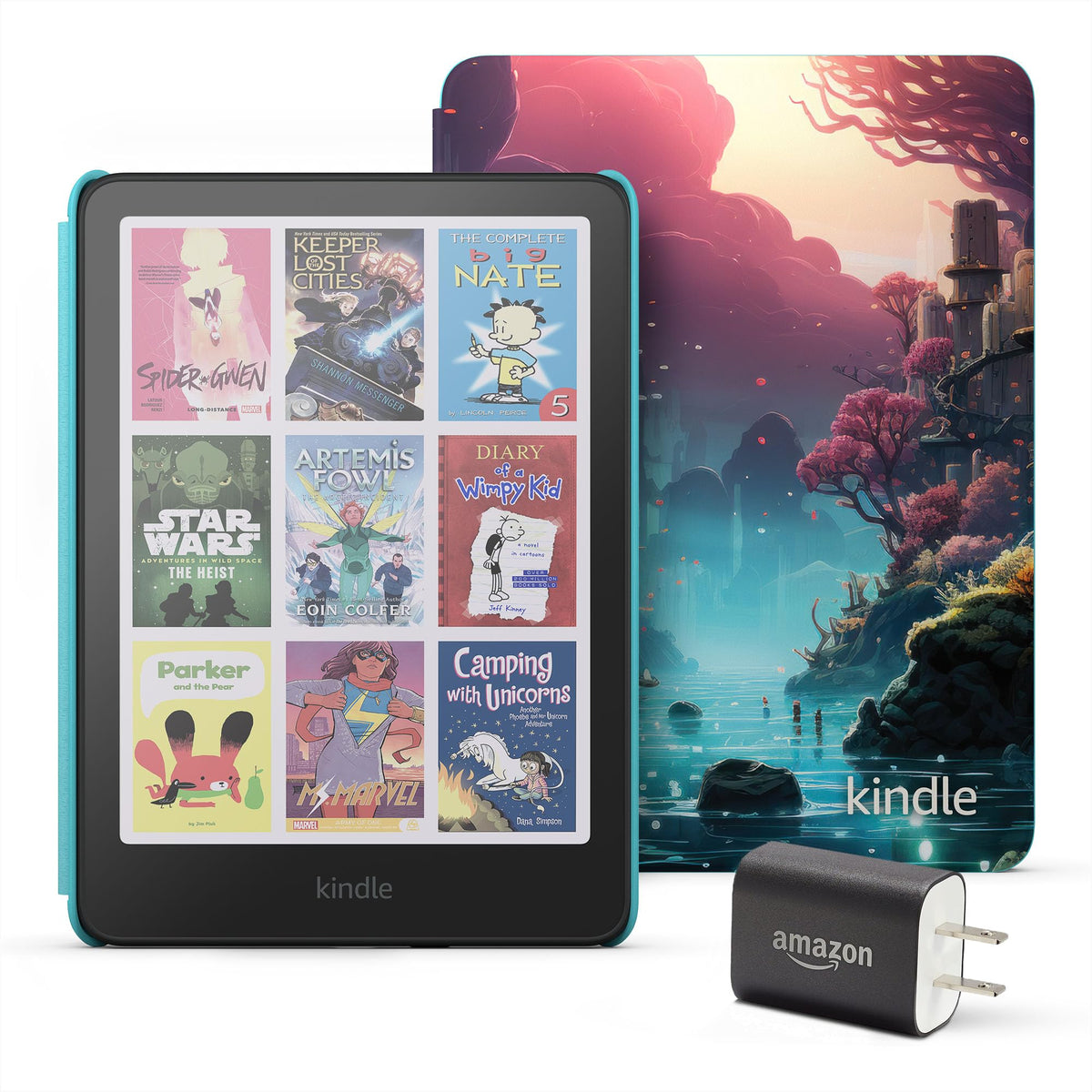 Introducing Amazon Kindle Colorsoft Kids Essentials Bundle including Kindle Colorsoft Kids (16 GB) – First Kindle for kids in color - Starlight Reading and Power Adapter