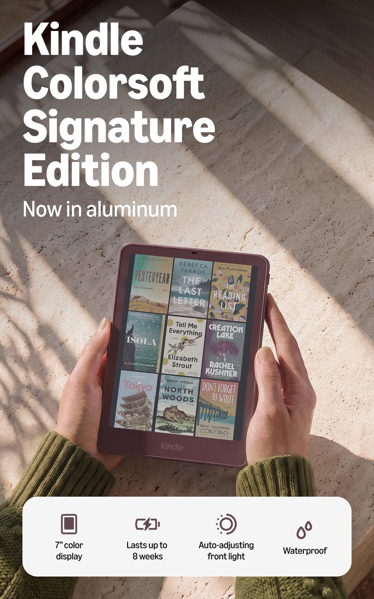 Amazon Kindle Colorsoft Signature Edition 32GB (newest model), Thinner, new aluminum design, 7" color display, Auto-adjusting front light, Fig