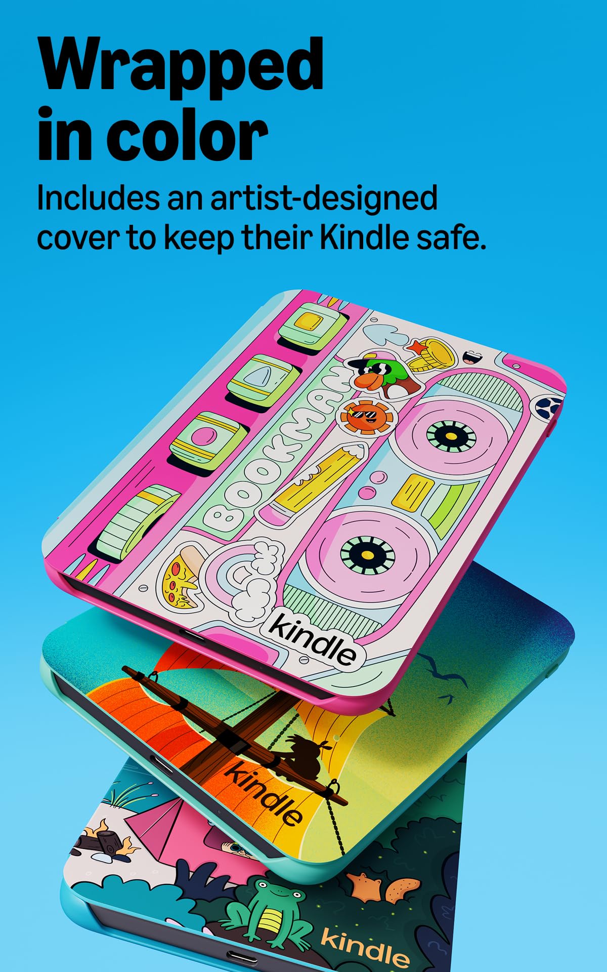 Amazon Kids Kindle 16GB (newest model), Now thinner and lighter, 6" glare-free display, weeks of battery, includes 1 year of books and Bookman cover