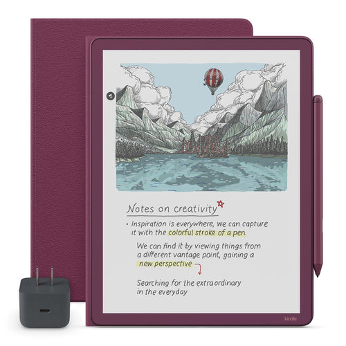 Amazon Kindle Scribe Essentials Bundle - Amazon Kindle Scribe Colorsoft (64GB) - Fig, Premium Pen, Premium Leather Executive Folio Cover-Graphite,Power Adapter