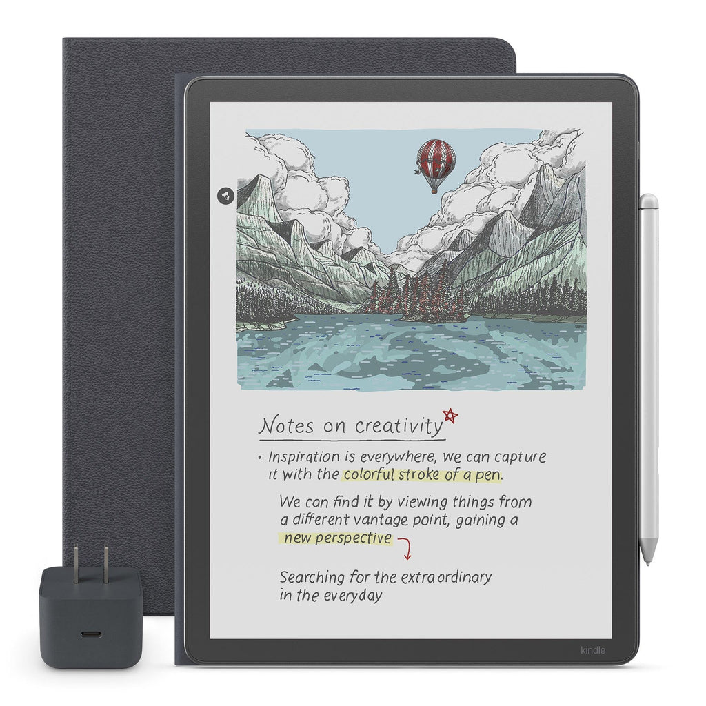 Amazon Kindle Scribe Essentials Bundle - Amazon Kindle Scribe Colorsoft (64GB) - Fig, Premium Pen, Premium Leather Executive Folio Cover-Graphite,Power Adapter