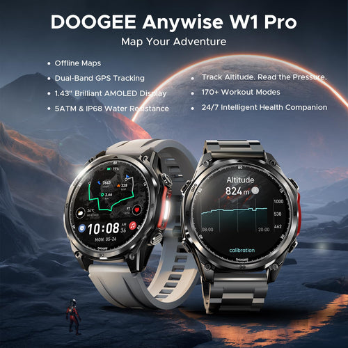 Anywise W1Pro Smart Watch for men, 5ATM Dual-Band GPS Offline Map
