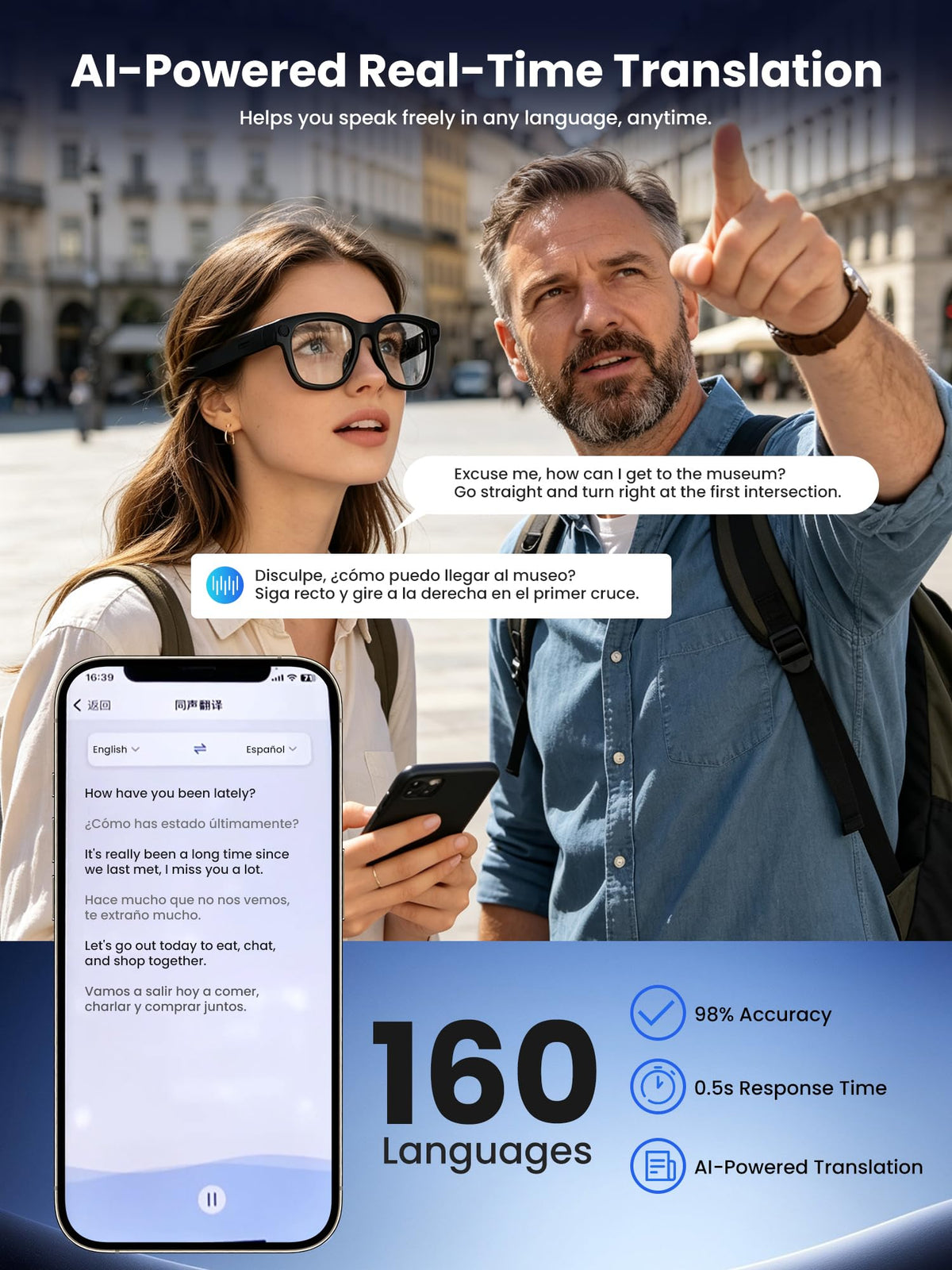 Smart Glasses with Camera, AI Translation Camera Glasses