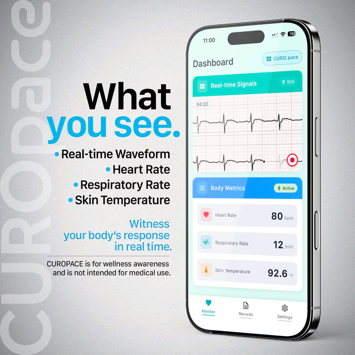 Ultra-Thin Wearable Wellness Patch – Chest-Worn Body Signal Monitor with Heart Rate, Respiratory Rate & Skin Temperature Tracking, Real-Time Monitoring While Worn, App Connected