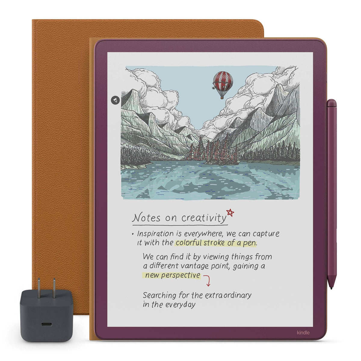 Amazon Kindle Scribe Essentials Bundle - Amazon Kindle Scribe Colorsoft (64GB) - Fig, Premium Pen, Premium Leather Executive Folio Cover-Graphite,Power Adapter