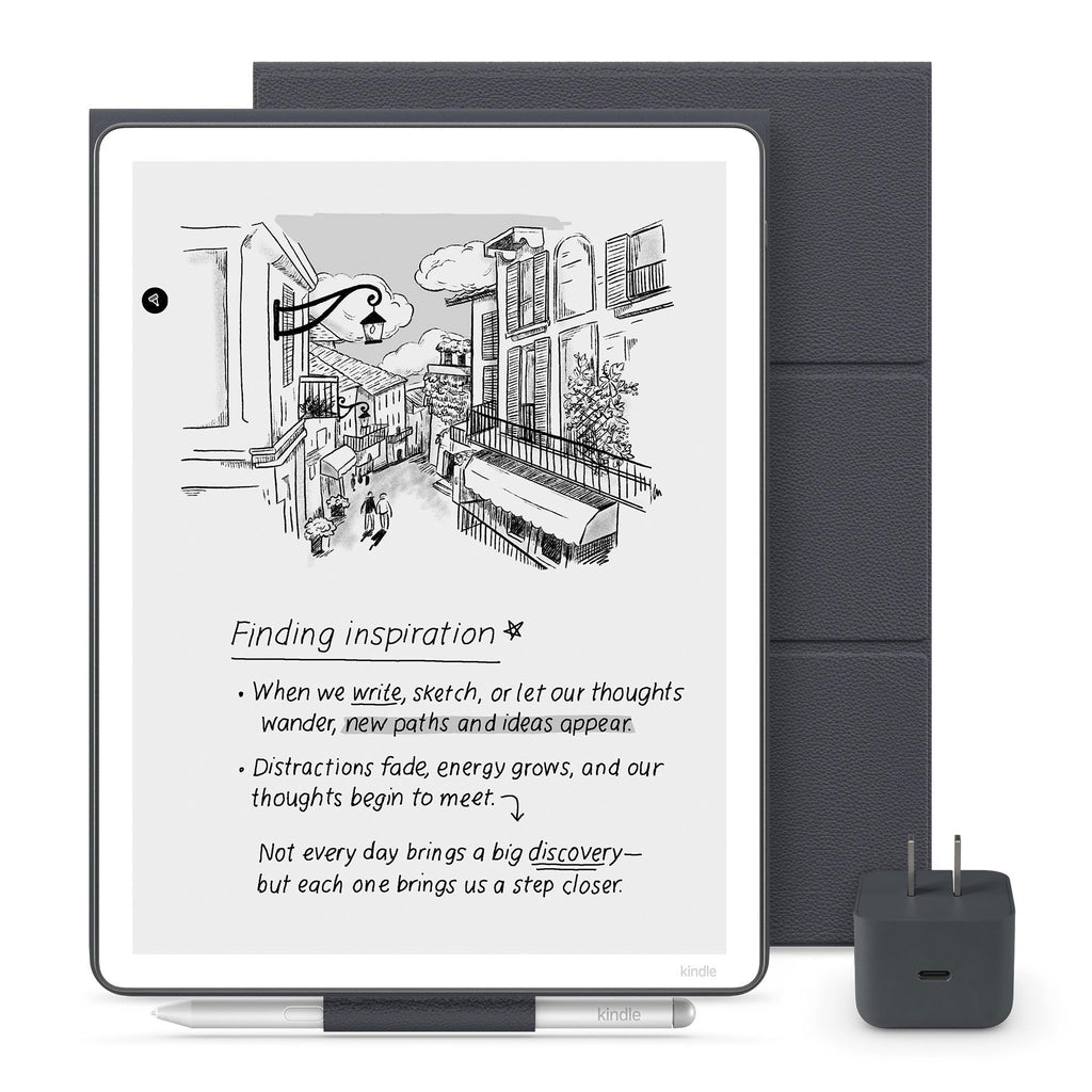 Amazon Kindle Scribe Essentials Bundle - Amazon Kindle Scribe (32GB) , Premium Pen, Premium Leather Folio Cover-Fig & Power Adapter