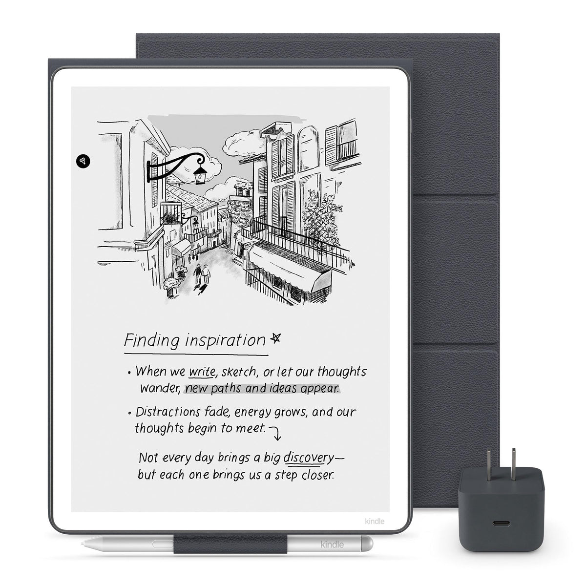 Amazon Kindle Scribe Essentials Bundle - Amazon Kindle Scribe (32GB) , Premium Pen, Premium Leather Folio Cover-Fig & Power Adapter