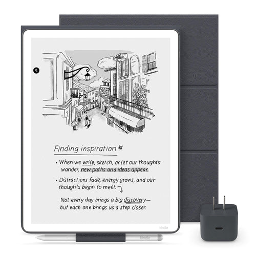 Amazon Kindle Scribe Essentials Bundle - Amazon Kindle Scribe (32GB) , Premium Pen, Premium Leather Folio Cover-Fig & Power Adapter