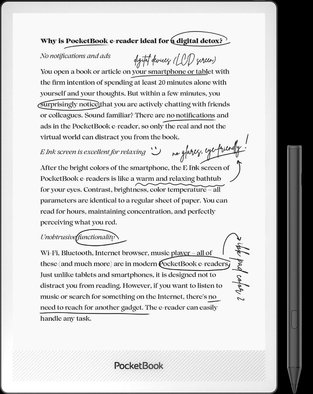 PocketBook InkPad One | 10.3” E Ink Screen and Stylus for Active Reading | Essential Tools for Note-Taking | Bluetooth & Text-to-Speech Support | SMARTlight | 25 formats Support | Aluminum Frame