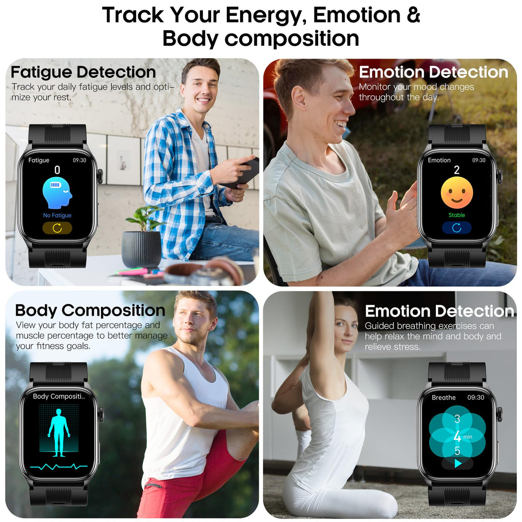 Smart Watches for Men Women with Airbag Cuff, Health Watch with 24/7 Blood Pressure/Heart Rate/Blood Oxygen/Sleep Monitor, SOS, 2.06" AMOLED Display Fitness Tracker Watch for Android iPhone