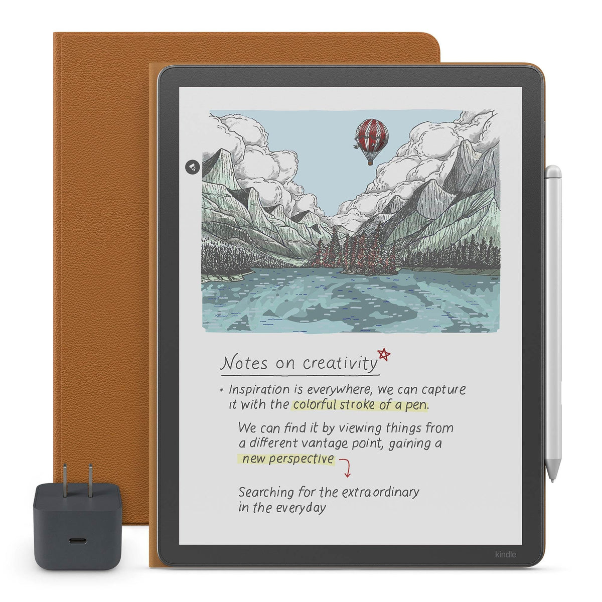 Amazon Kindle Scribe Essentials Bundle - Amazon Kindle Scribe Colorsoft (64GB) - Fig, Premium Pen, Premium Leather Executive Folio Cover-Graphite,Power Adapter