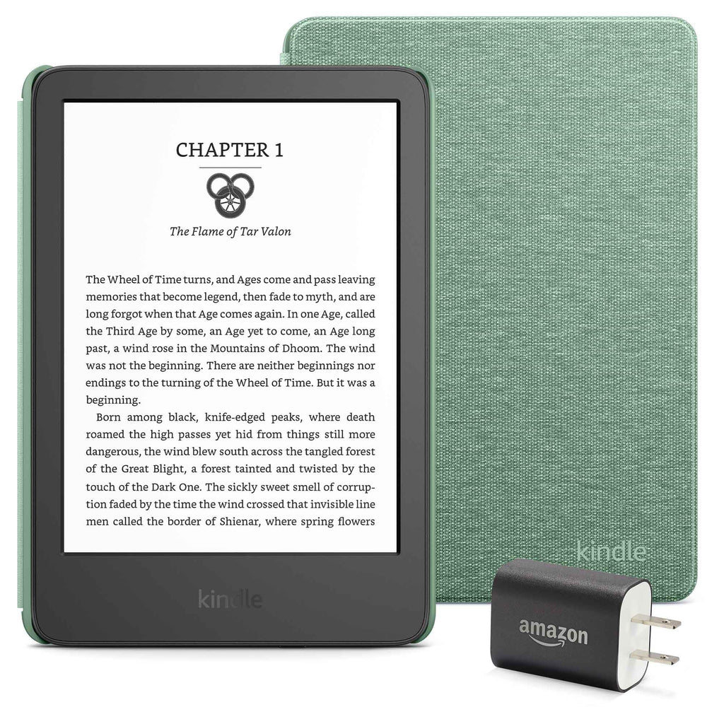 Kindle Essentials Bundle including Kindle (2024 release) - Matcha, Fabric Cover - Matcha, and Power Adapter