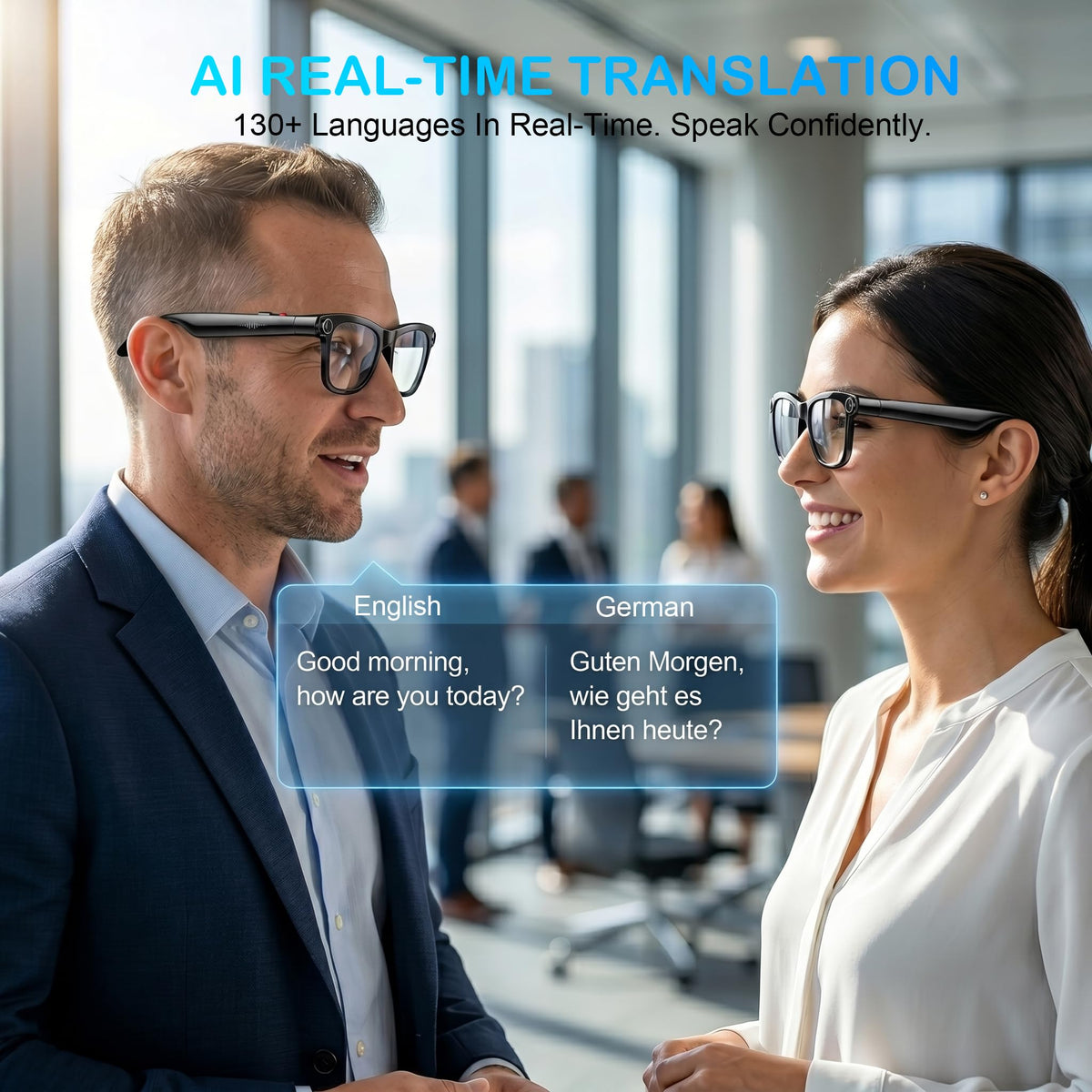 AI Smart Glasses with 4K EIS POV Camera, Photo Capture/Video Recording, AI Assistant/Object Recognition, Real-Time Translator, Open-Ear Audio, Photochromic+Blue Light Lenses, Travel Tech Gift