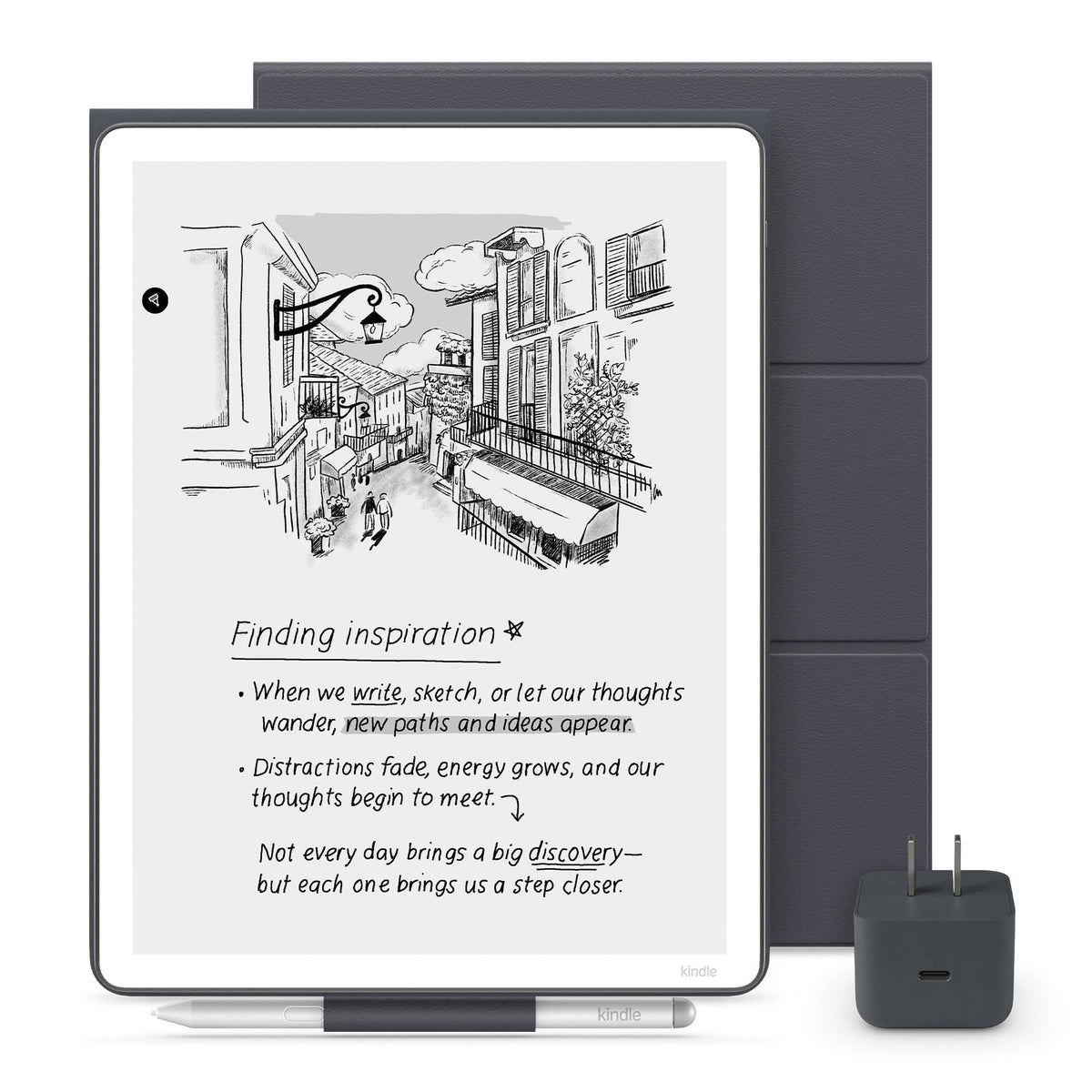Amazon Kindle Scribe Essentials Bundle - Amazon Kindle Scribe (64GB) , Premium Pen, Plant-Based Leather Folio Cover-Graphite & Power Adapter