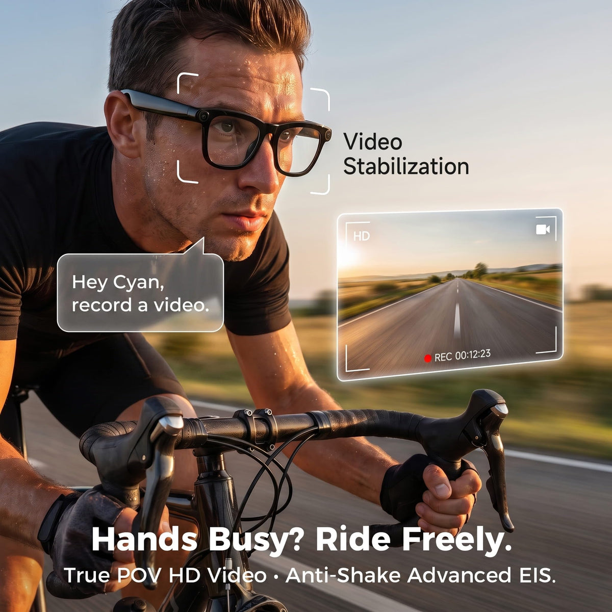 AI Smart Glasses, 8MP 4K POV Camera, EIS HD Video, Translation