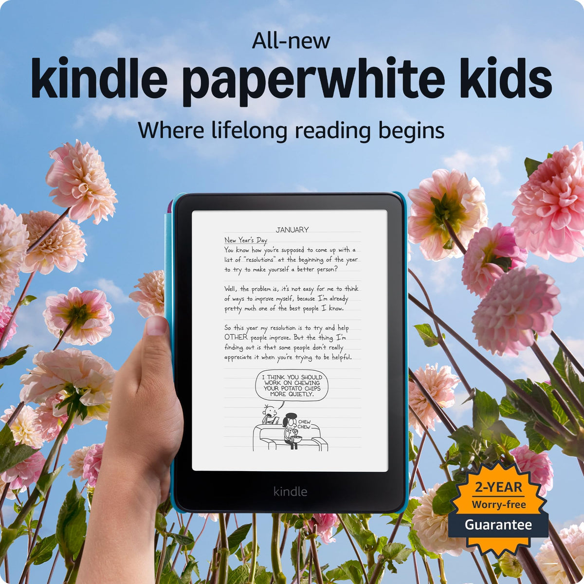 Kindle Paperwhite Kids Essentials Bundle including All-new Kindle Paperwhite Kids (16GB) - The Diary of a Wimpy Kid and Power Adapter