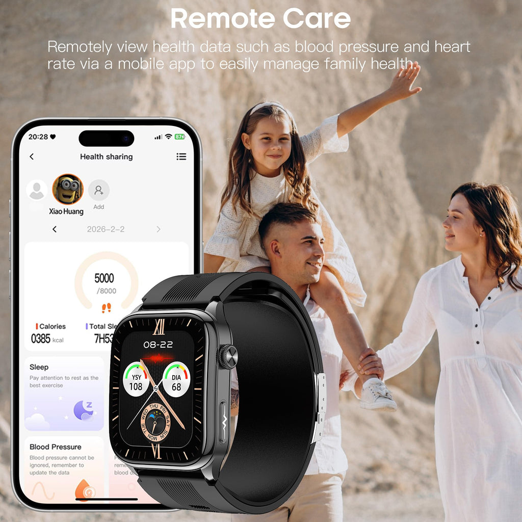 Smart Watches for Men Women with Airbag Cuff, Health Watch with 24/7 Blood Pressure/Heart Rate/Blood Oxygen/Sleep Monitor, SOS, 2.06" AMOLED Display Fitness Tracker Watch for Android iPhone