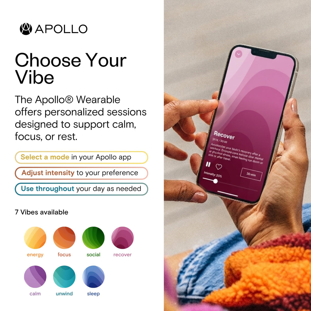 Apollo Neuro Wearable & 12-Month SmartVibes AI Membership - Sleep Aid & Stress Relief Device (Glacier)